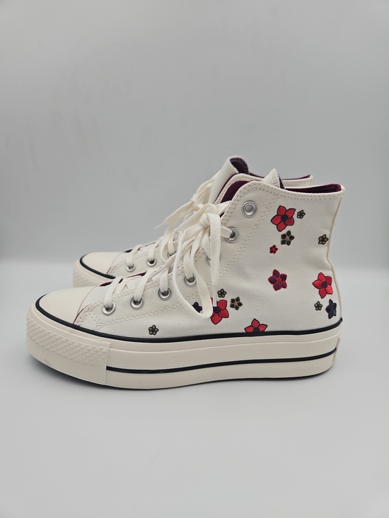 Converse Shoes - Converse Women's Cream High-Top Sneakers with Red Floral Embroidery